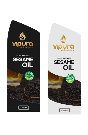 <b> Vipura package design for sesame oil, Vipura is a newly launched brand which sells orgonic millets and oil </b>